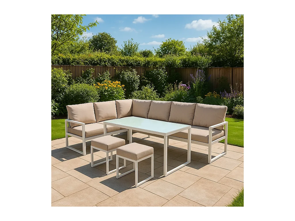 Weißes Aluminium-Gartenmöbel-Set 7-Sitzer-Outdoor-Wohnzimmer