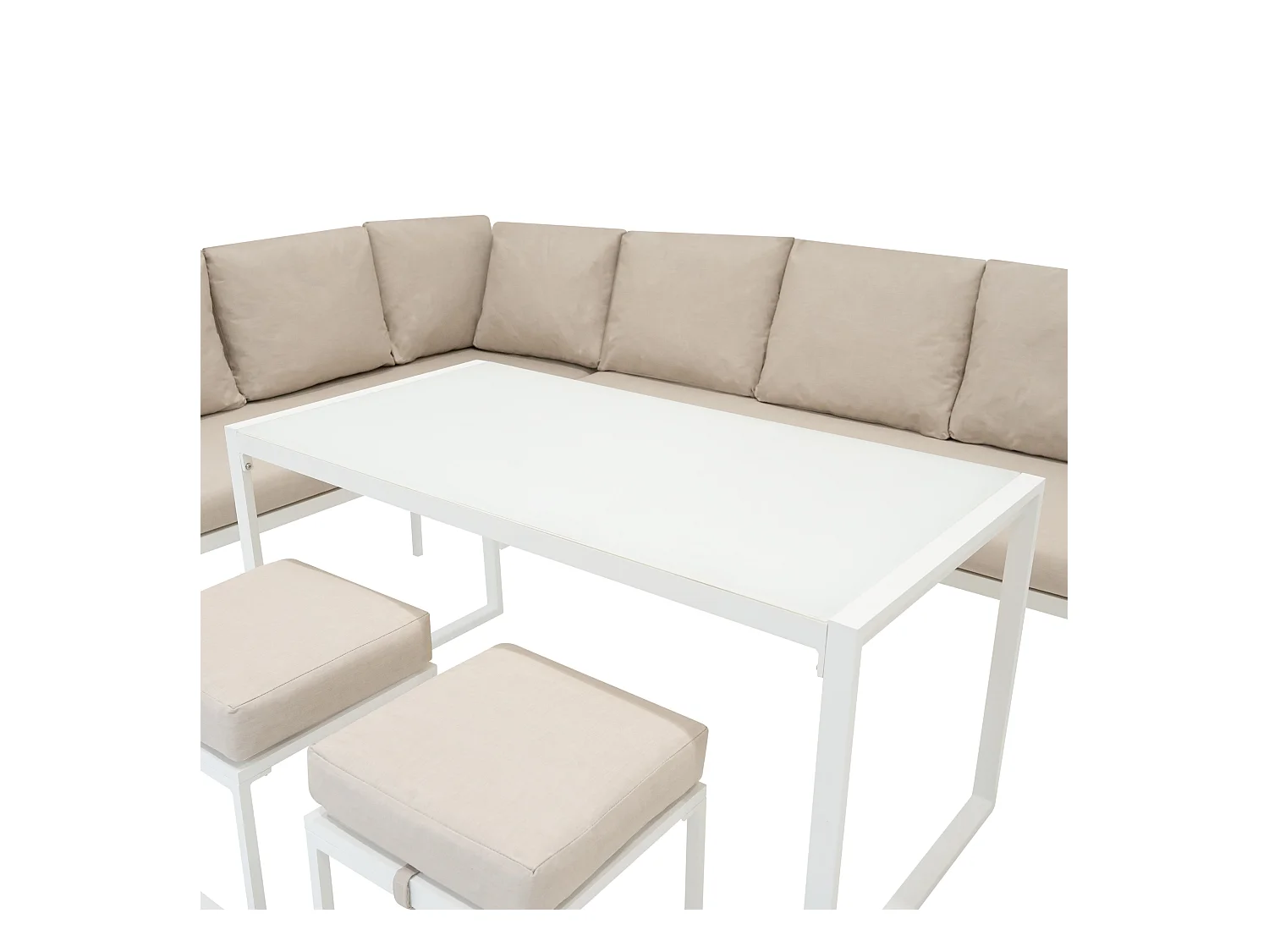 Weißes Aluminium-Gartenmöbel-Set 7-Sitzer-Outdoor-Wohnzimmer