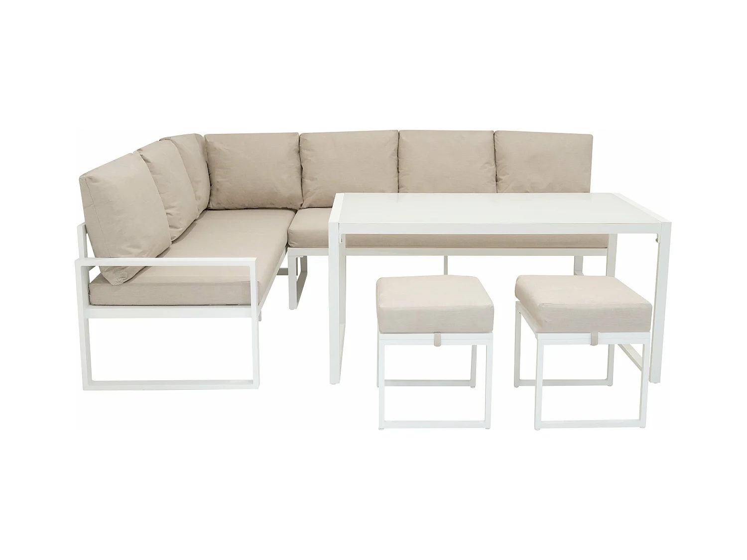 Sofa Esquinero para Exteriores con 2 Taburetes y Mesa - Blanco