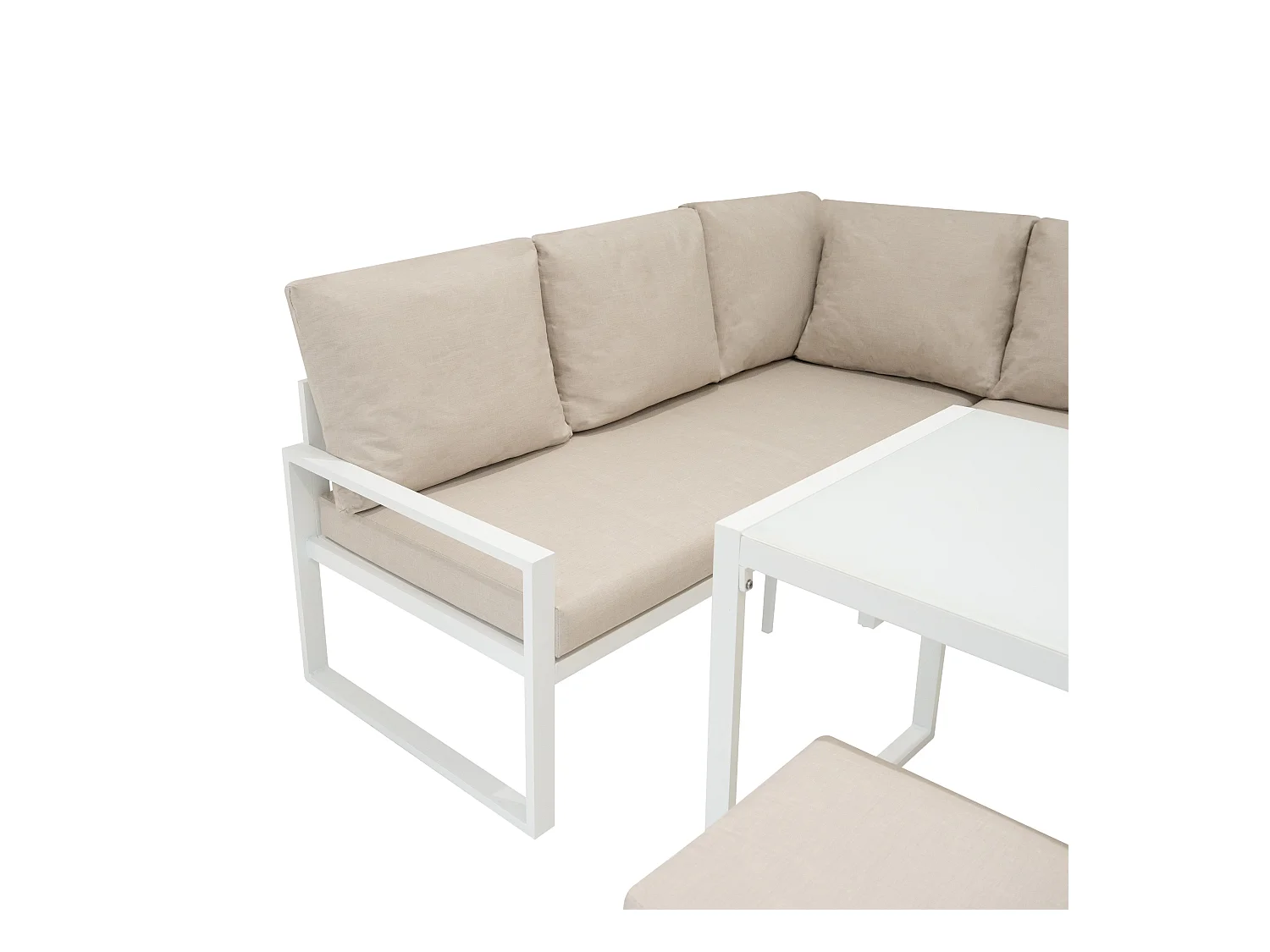 Sofa Esquinero para Exteriores con 2 Taburetes y Mesa - Blanco
