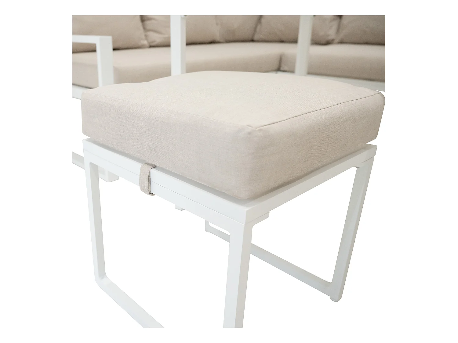 Sofa Esquinero para Exteriores con 2 Taburetes y Mesa - Blanco