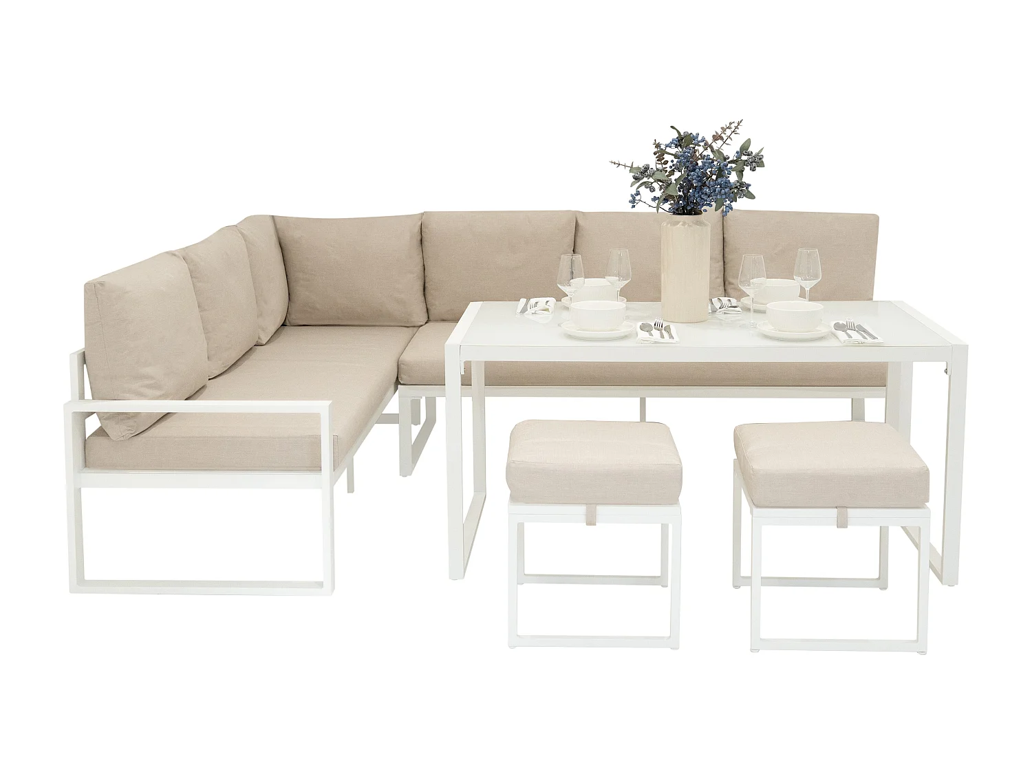 Sofa de canto exterior em aluminio de 7 lugares - Branco