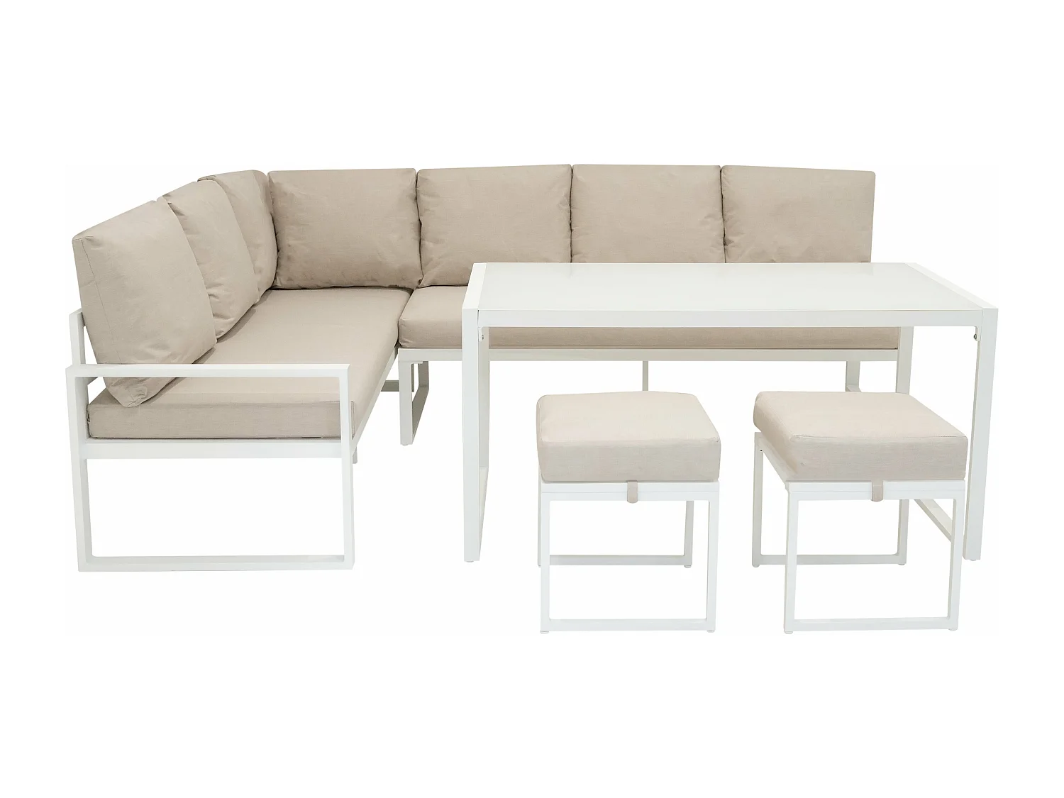 Sofa de canto exterior em aluminio de 7 lugares - Branco
