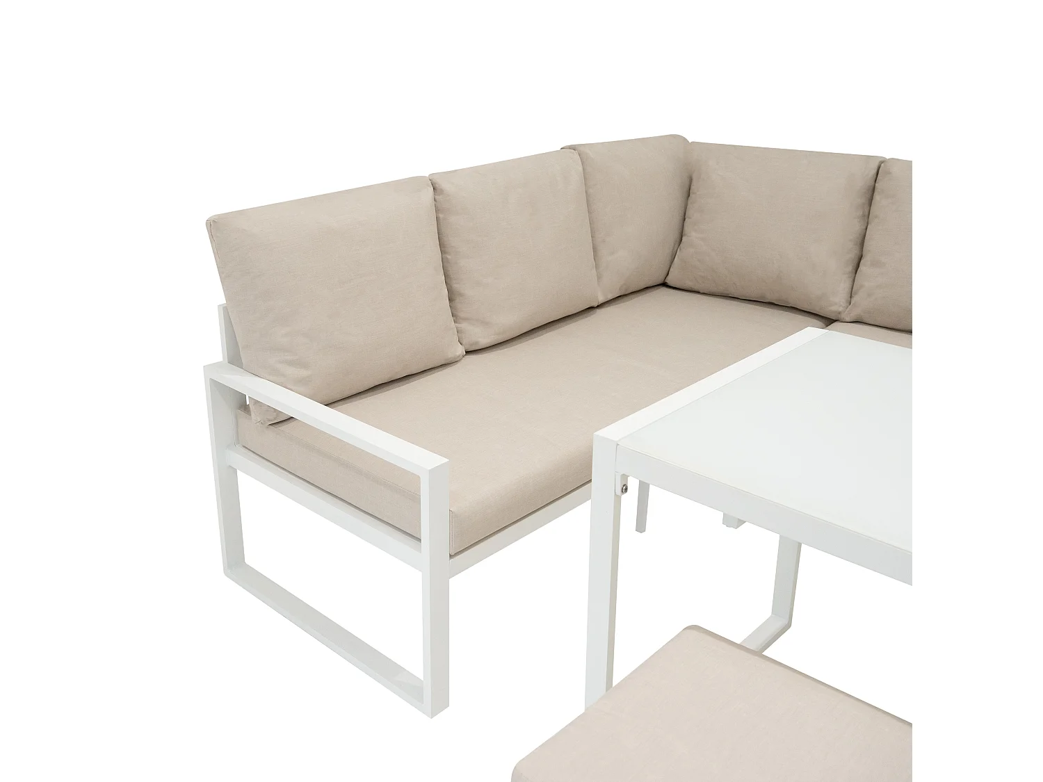 Sofa de canto exterior em aluminio de 7 lugares - Branco