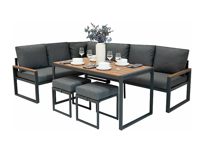 Hölzernes Aluminium-Gartenmöbel-Set 7-Sitzer-Outdoor-Wohnzimmer