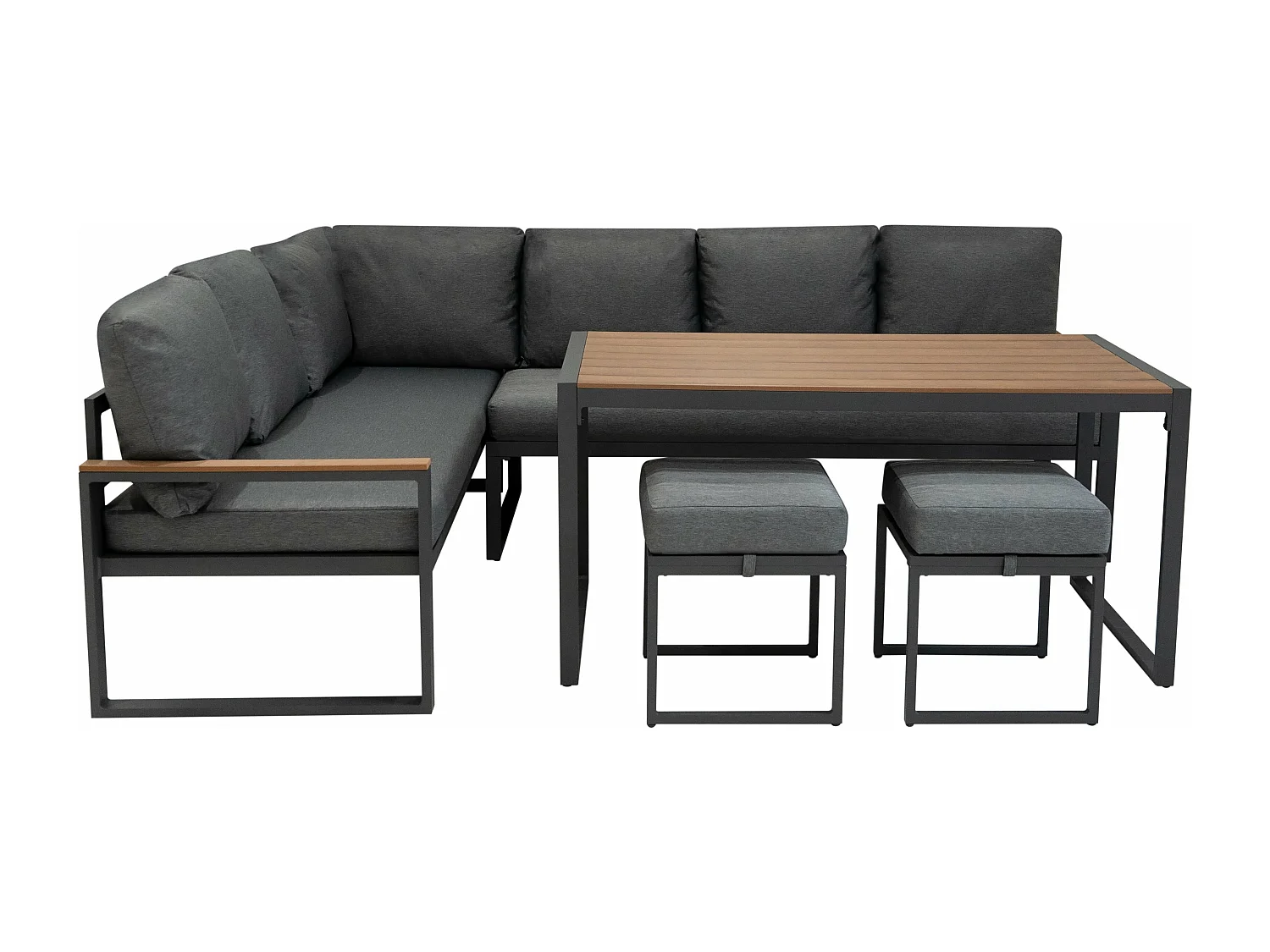 Ensemble Meubles de Jardin En Aluminium Effet Bois 7 Places Salon Extérieur Modulaire En Forme de L & Table (Housse Imperméable INCLUS)