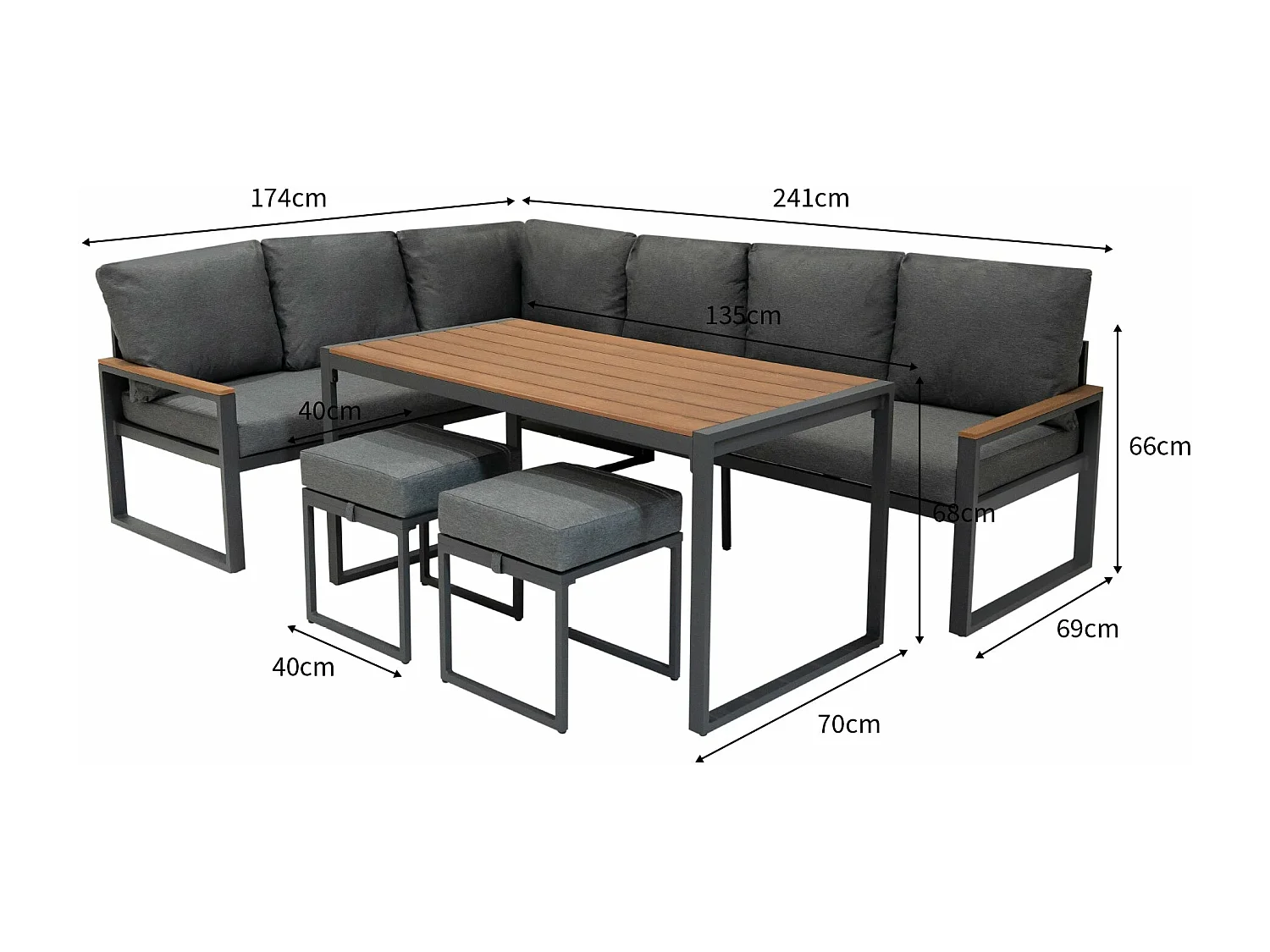 Ensemble Meubles de Jardin En Aluminium Effet Bois 7 Places Salon Extérieur Modulaire En Forme de L & Table (Housse Imperméable INCLUS)