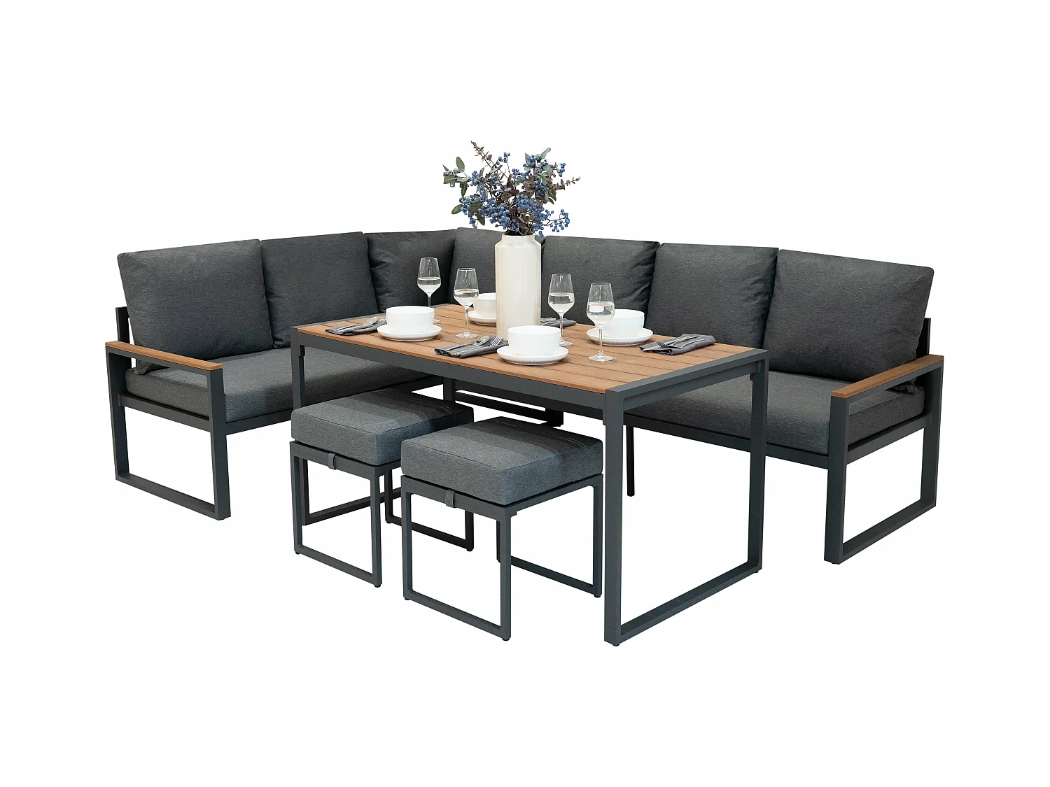 Hölzernes Aluminium-Gartenmöbel-Set 7-Sitzer-Outdoor-Wohnzimmer