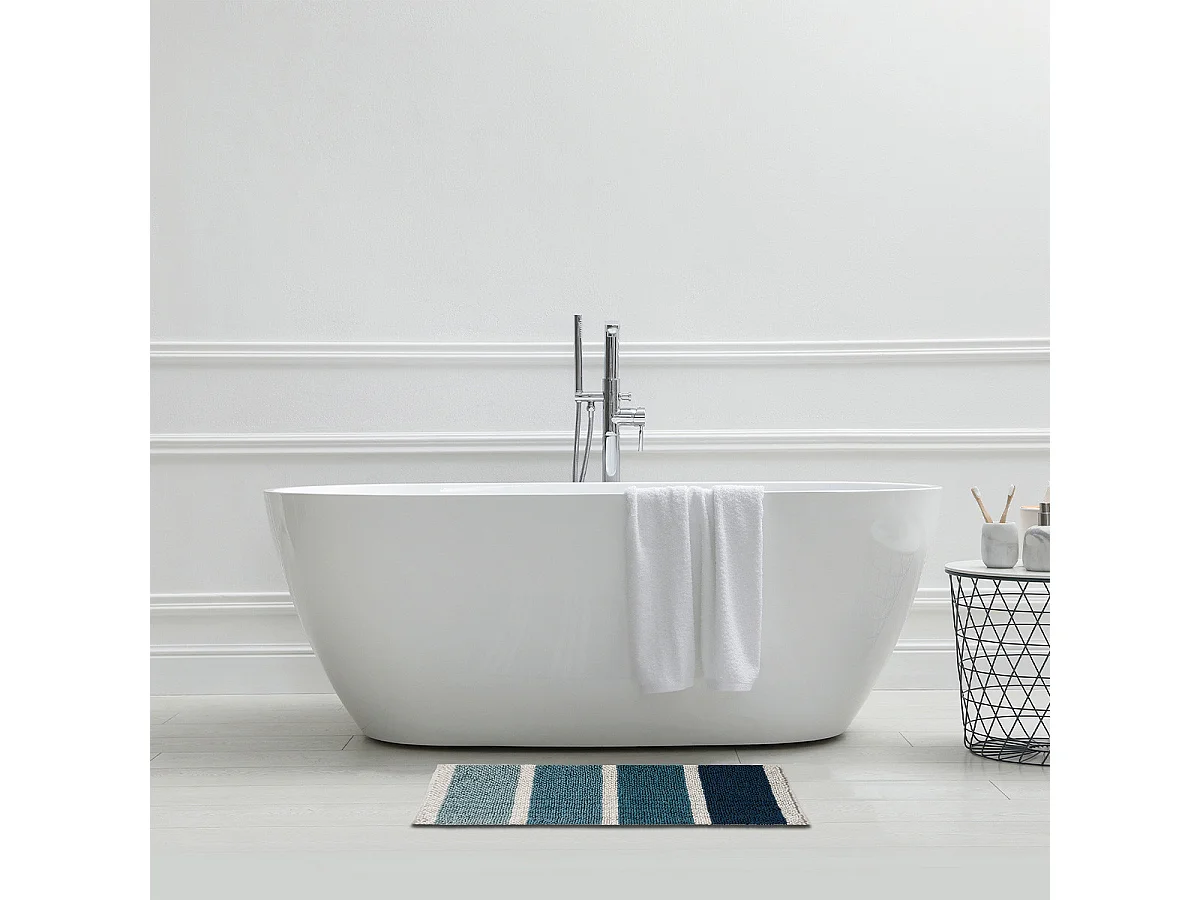 Tapis de bain déco à rayures en polycoton 50x80cm