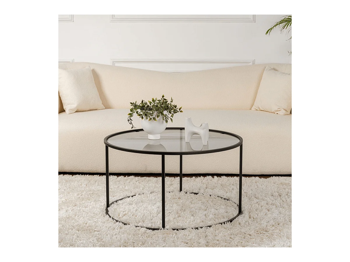 Tavolino rotondo con piano in vetro D80 cm - AURUM