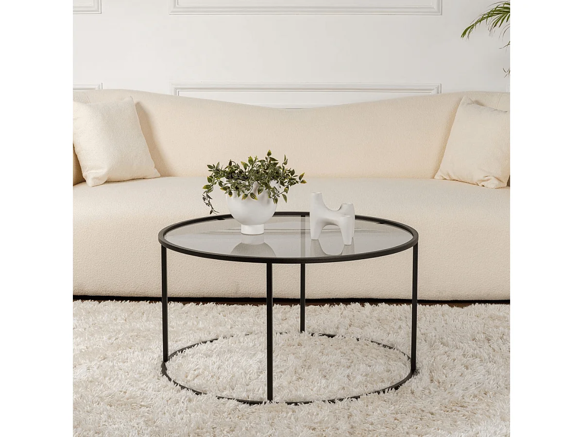 Table basse ronde avec plateau en verre D80 cm - AURUM