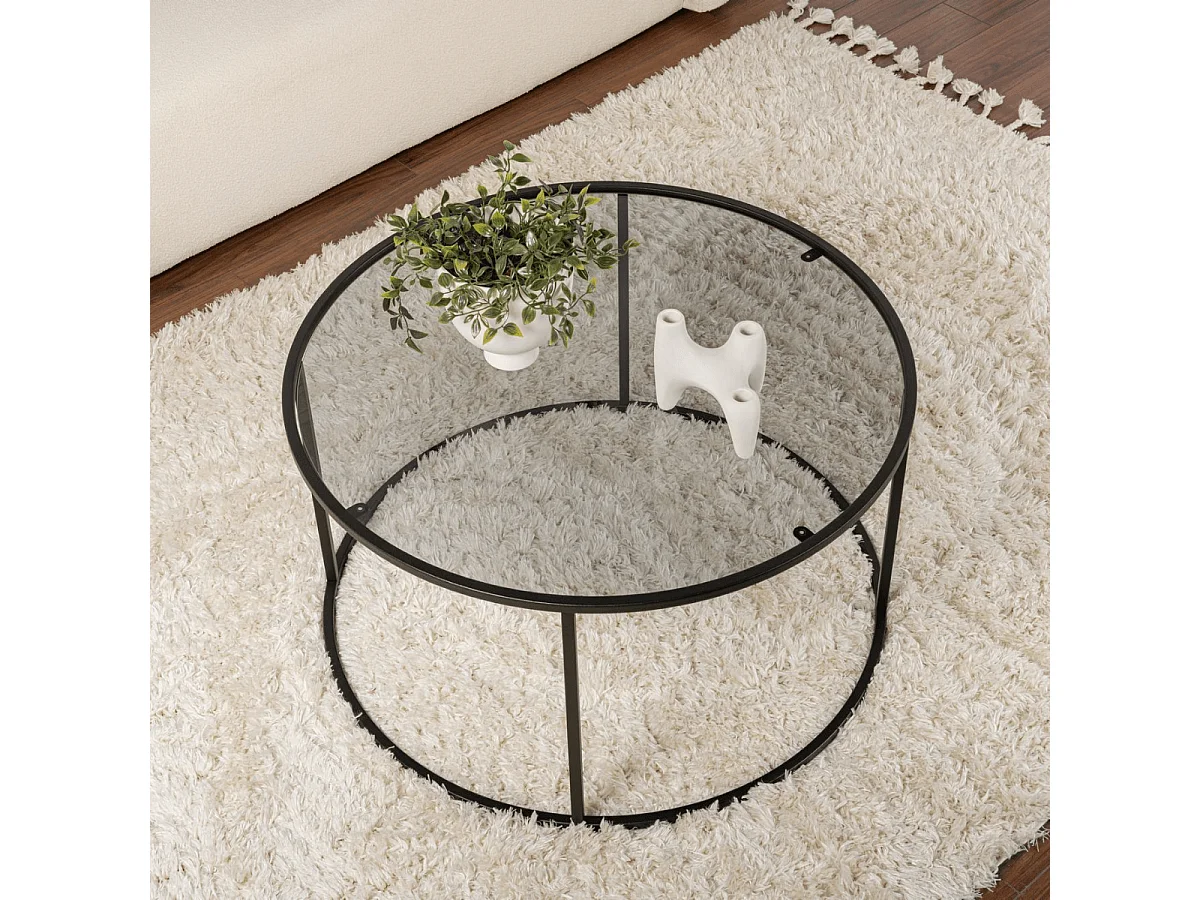 Table basse ronde avec plateau en verre D80 cm - AURUM