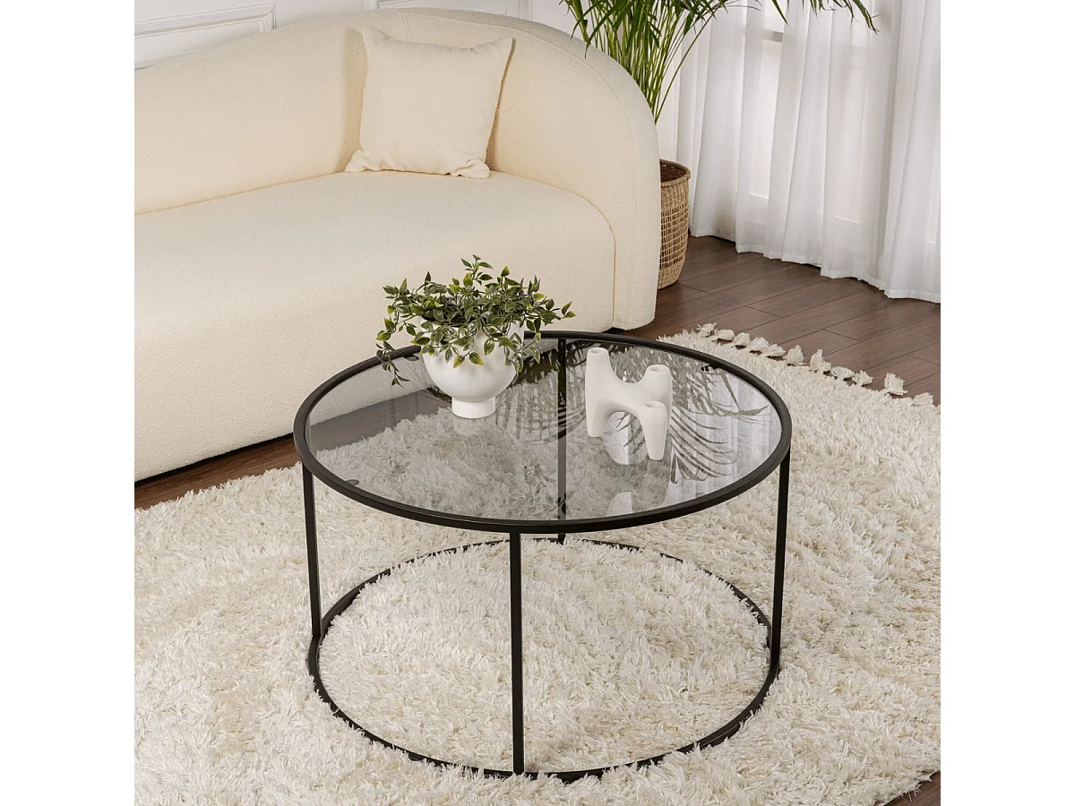 Table basse ronde avec plateau en verre D80 cm - AURUM
