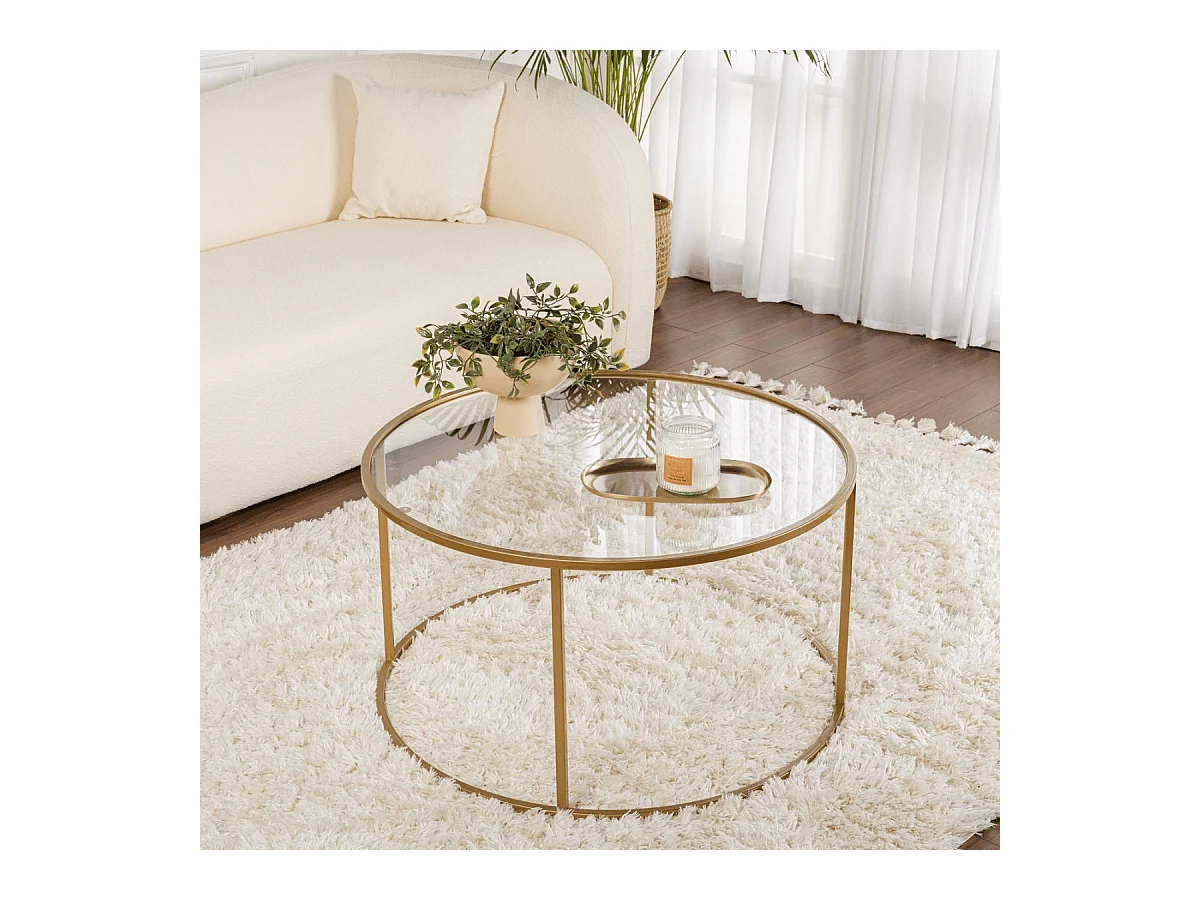 Runder Couchtisch mit Glasplatte D80 cm – AURUM