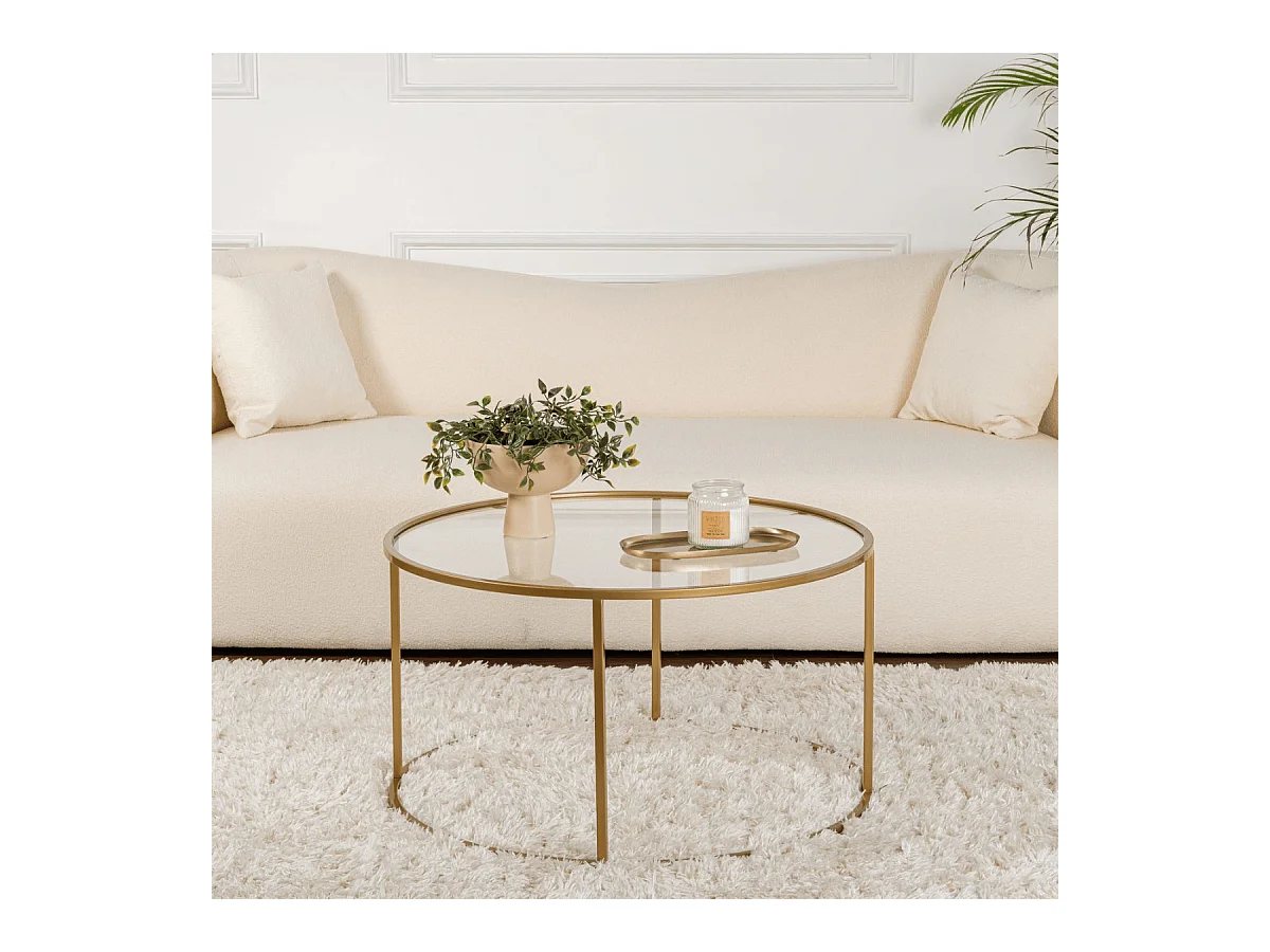 Runder Couchtisch mit Glasplatte D80 cm – AURUM