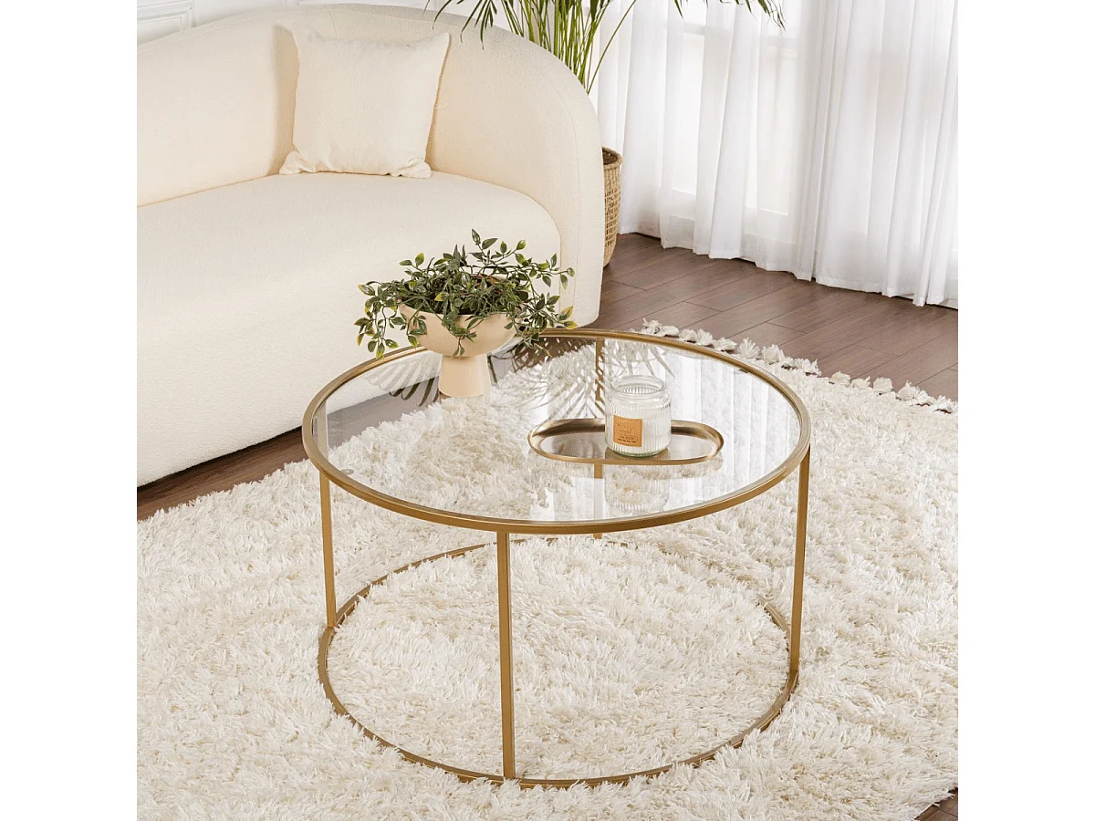 Table basse ronde avec plateau en verre D80 cm - AURUM