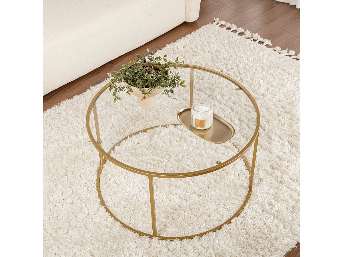 Table basse ronde avec plateau en verre D80 cm - AURUM