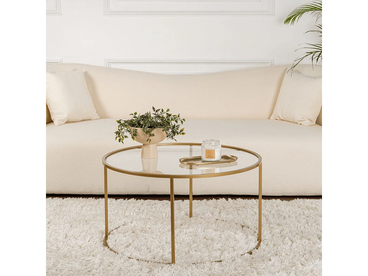 Table basse ronde avec plateau en verre D80 cm - AURUM