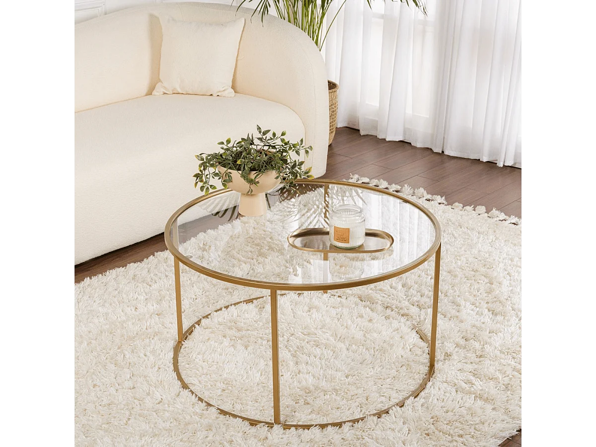 Table basse ronde avec plateau en verre D80 cm - AURUM