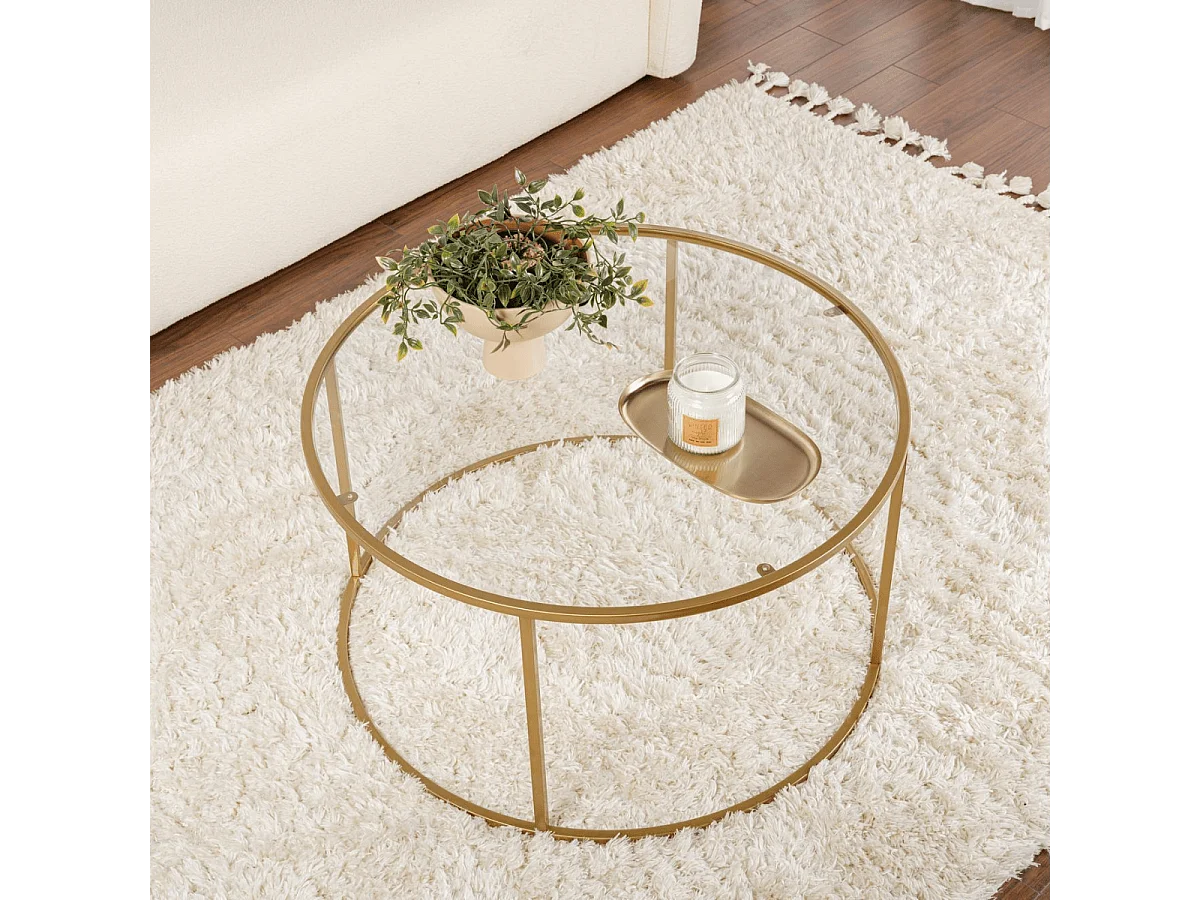 Table basse ronde avec plateau en verre D80 cm - AURUM