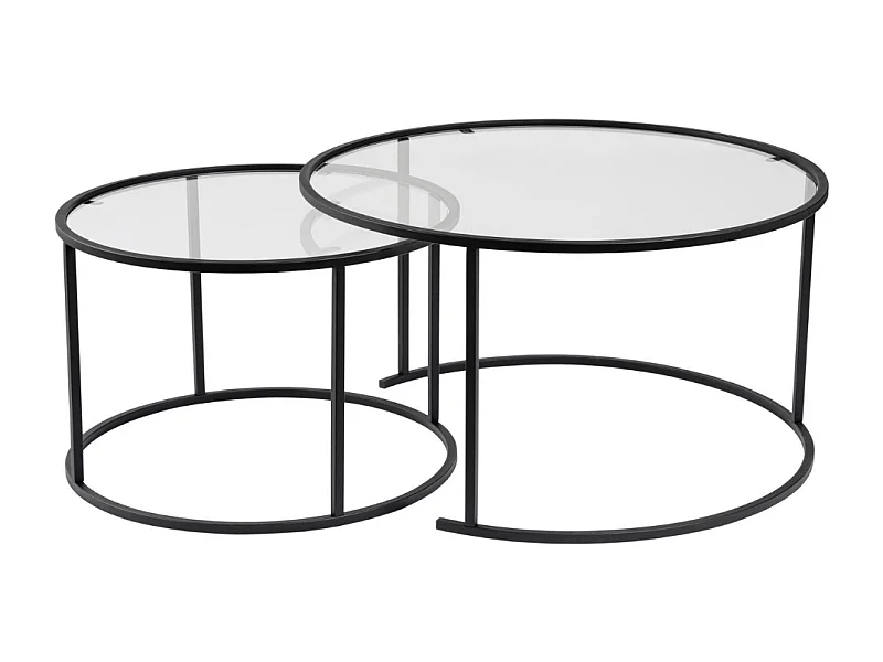 Lote de 2 mesas de centro nido redondas con tablero de vidrio D80 cm - AURUM