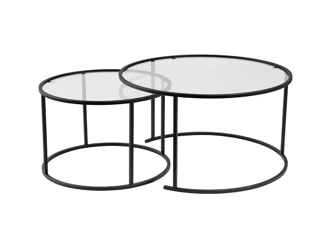 Set di 2 tavolini rotondi impilabili con piano in vetro D80 cm - AURUM