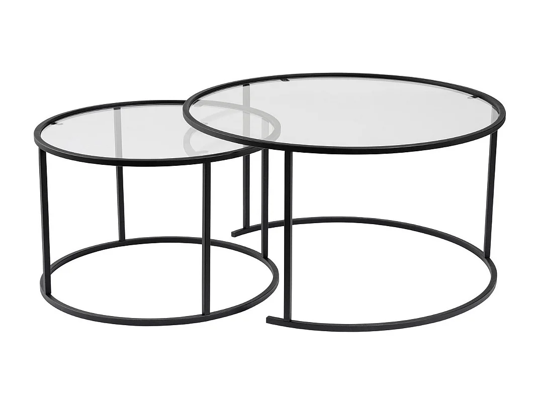 Set van 2 ronde, inschuifbare salontafels met glazen blad D80 cm – AURUM