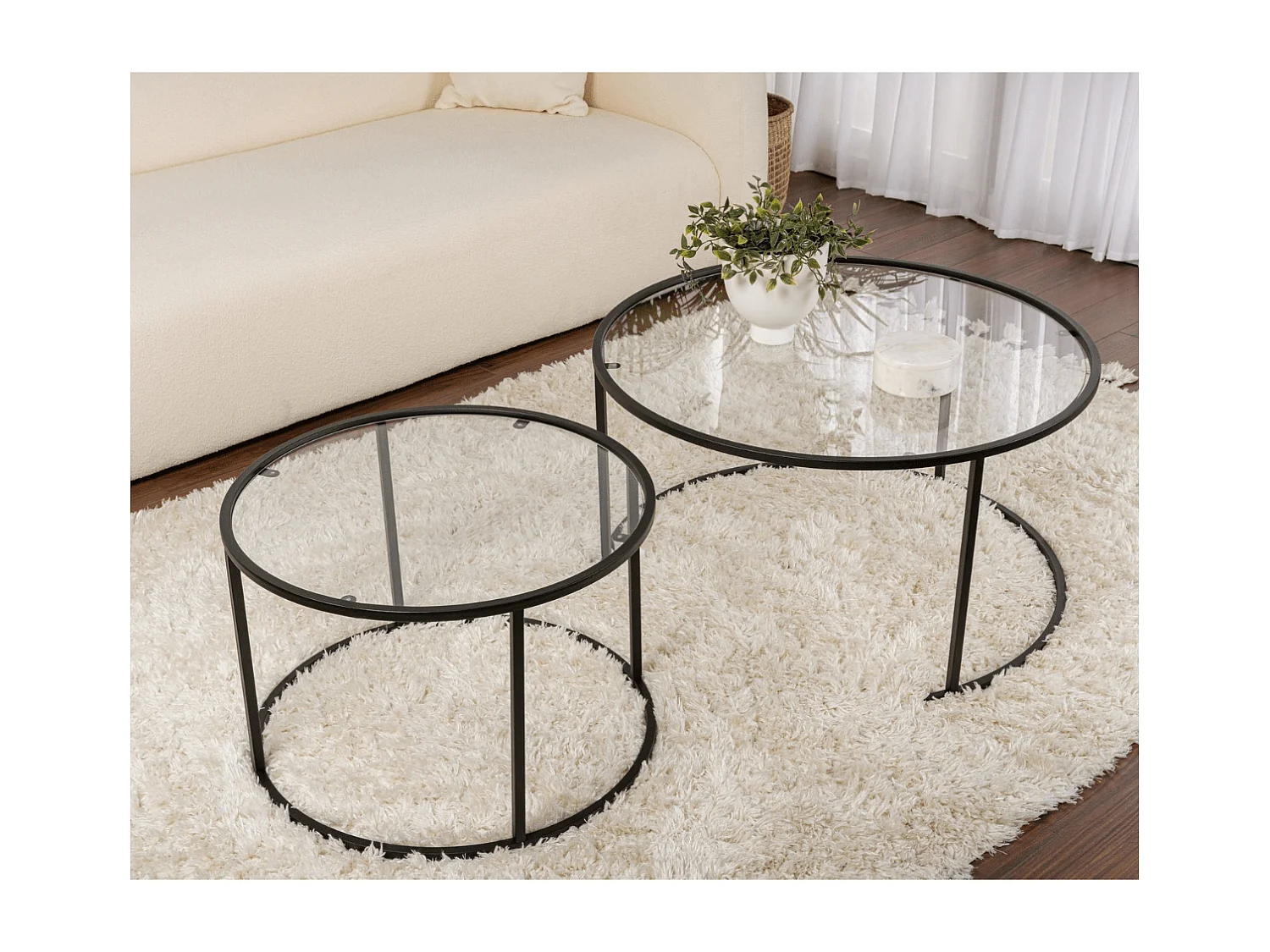 Lot de 2 tables basses gigognes rondes avec plateau en verre D80 cm - AURUM