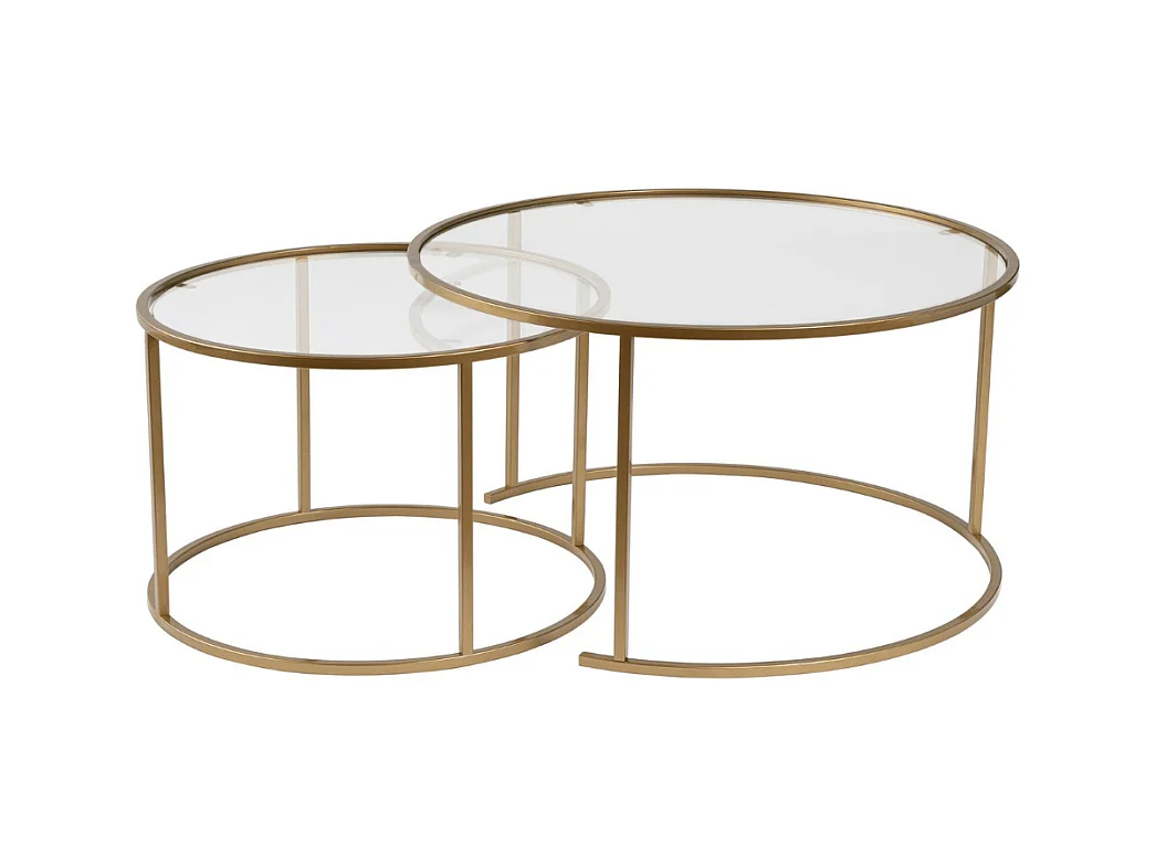 2er-Set runde, ineinander schiebbare Couchtische mit Glasplatte D80 cm – AURUM