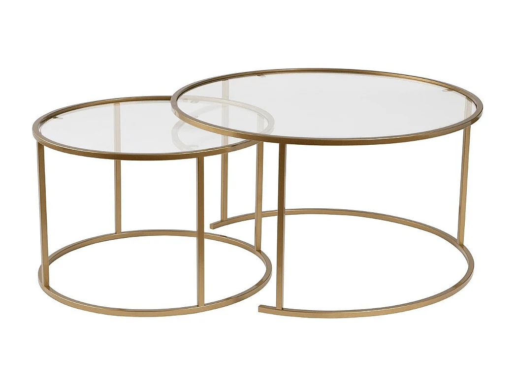 2er-Set runde, ineinander schiebbare Couchtische mit Glasplatte D80 cm – AURUM