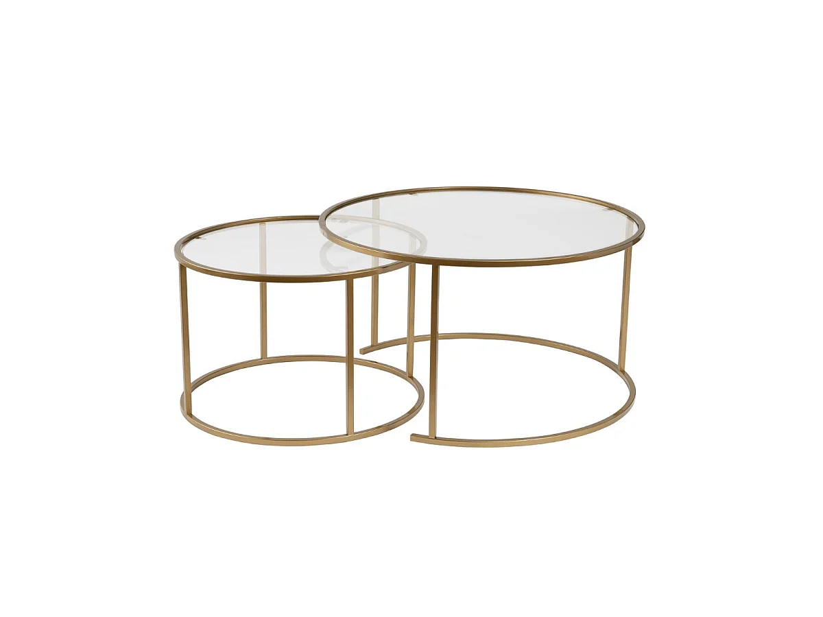 Set di 2 tavolini rotondi impilabili con piano in vetro D80 cm - AURUM