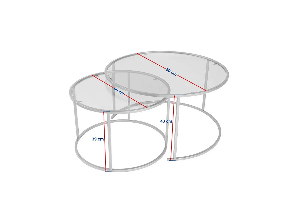 Set di 2 tavolini rotondi impilabili con piano in vetro D80 cm - AURUM