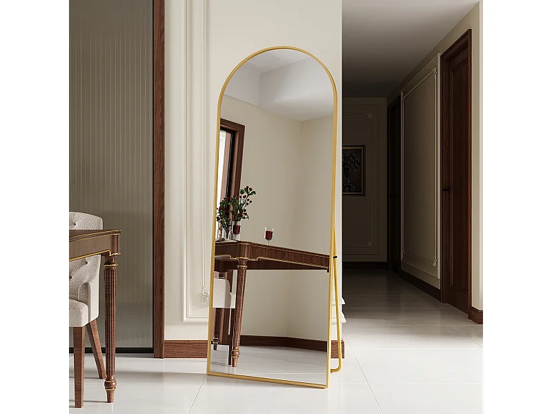 Miroir de maquillage en verre trempé, cadre en alliage d'aluminium, arqué 165*60 cm, doré