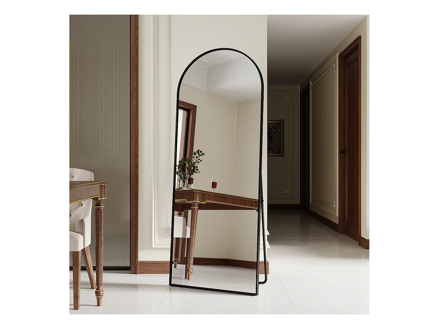 Espejo de cuerpo entero con marco fino negro 165 x 60 cm, espejo grande de pie, para dormitorio, vestidor y espejo de pared.