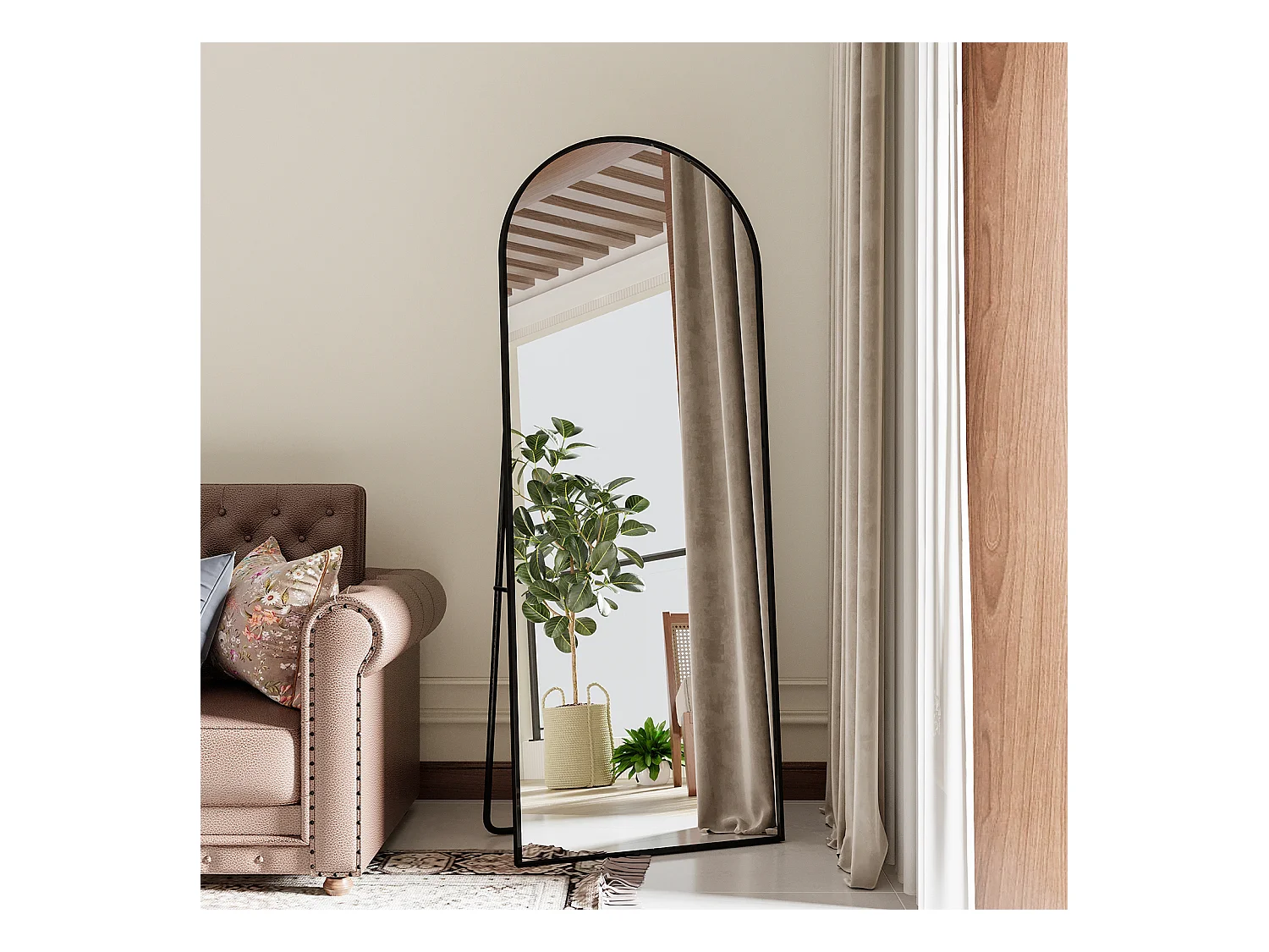 Espejo de cuerpo entero con marco fino negro 165 x 60 cm, espejo grande de pie, para dormitorio, vestidor y espejo de pared.