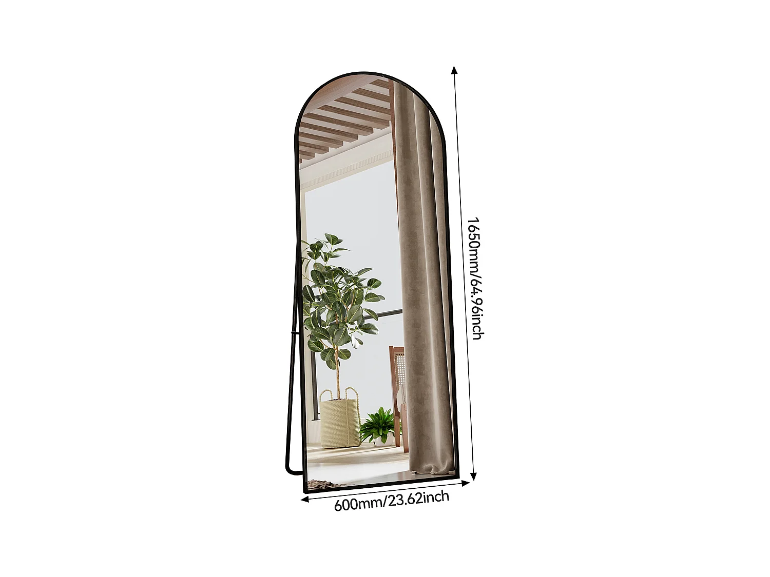 Espejo de cuerpo entero con marco fino negro 165 x 60 cm, espejo grande de pie, para dormitorio, vestidor y espejo de pared.