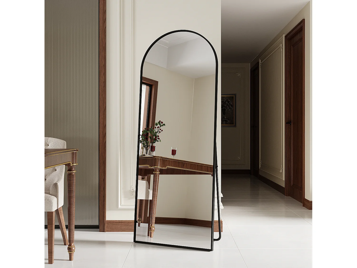 Espejo de cuerpo entero con marco fino negro, 165 x 60 cm, espejo grande de pie, para dormitorio, vestidor y espejo de pared.