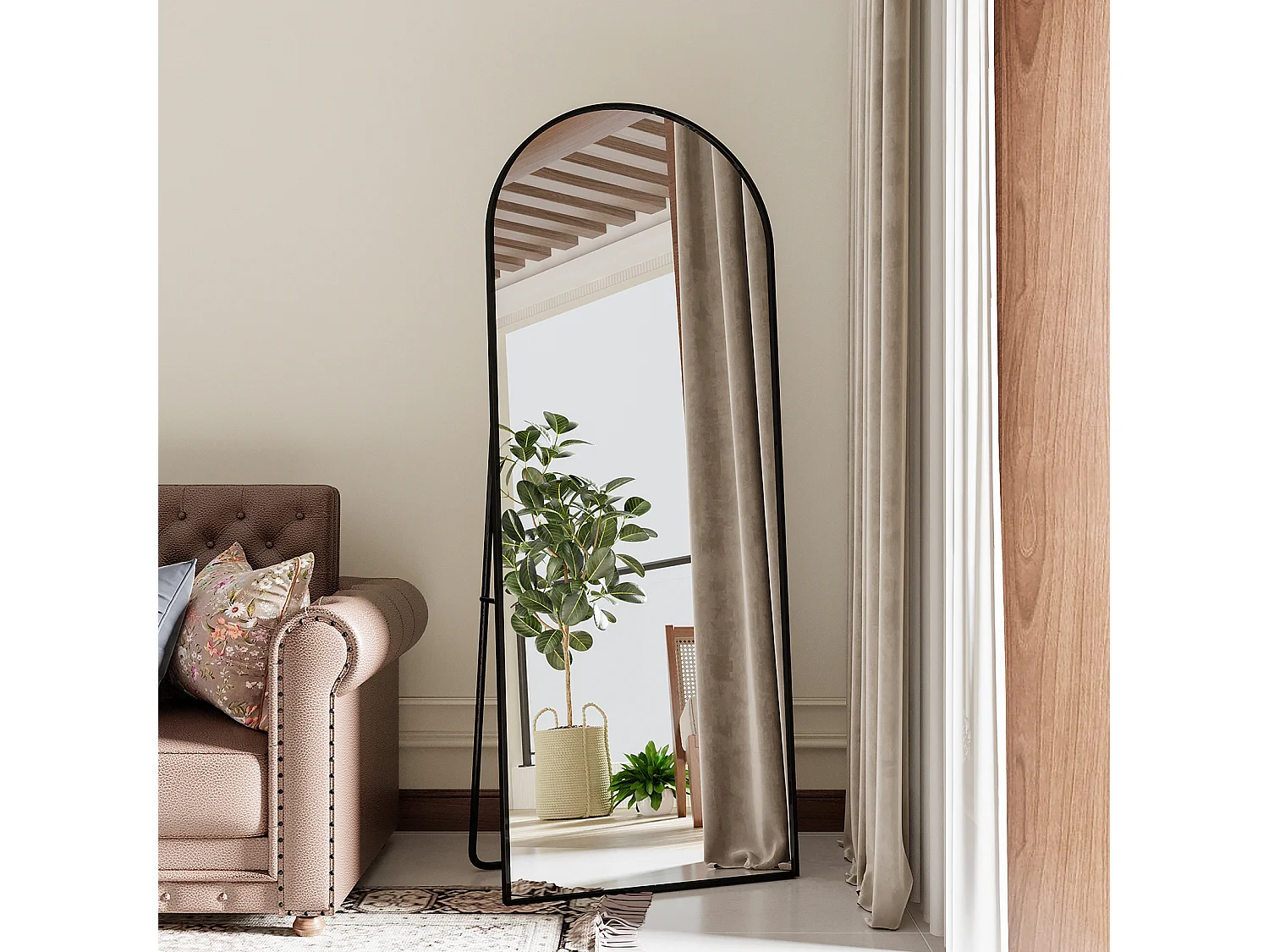 Espejo de cuerpo entero con marco fino negro, 165 x 60 cm, espejo grande de pie, para dormitorio, vestidor y espejo de pared.