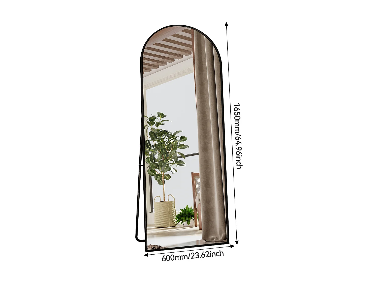 Espejo de cuerpo entero con marco fino negro, 165 x 60 cm, espejo grande de pie, para dormitorio, vestidor y espejo de pared.