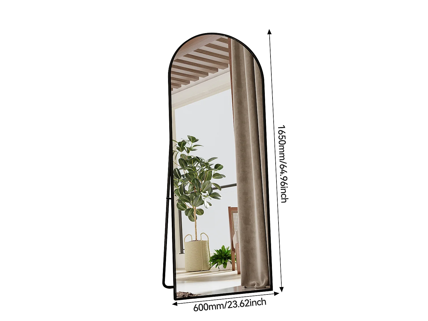 Miroir pleine longueur avec cadre fin noir 165 x 60 cm, grand miroir sur pied, chambre, dressing et miroir mural