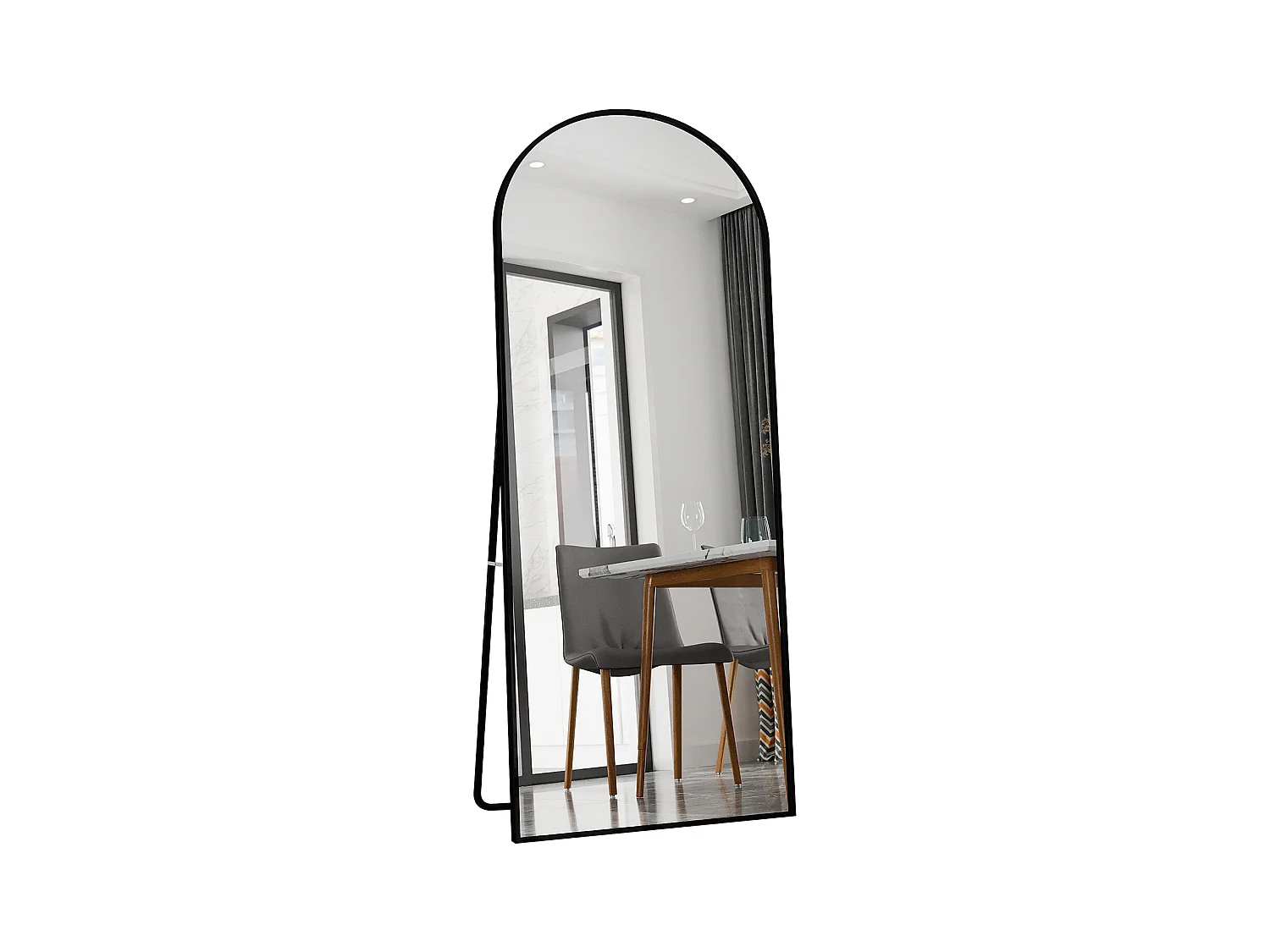 Miroir pleine longueur avec cadre fin noir 180 x 80 cm, grand miroir sur pied, chambre, dressing et miroir mural