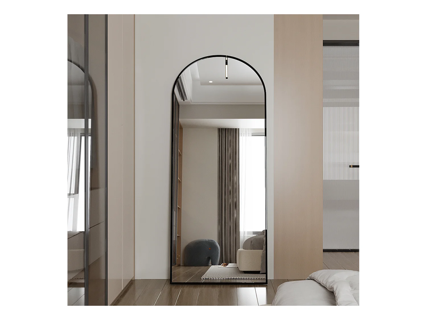 Miroir pleine longueur avec cadre fin noir 180 x 80 cm, grand miroir sur pied, chambre, dressing et miroir mural