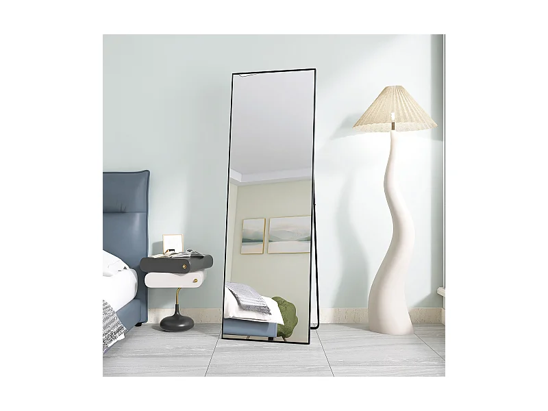 Grand miroir pleine longueur - rectangulaire, 53 x 162 cm -  pied, mural ou pocé contre mur - noir