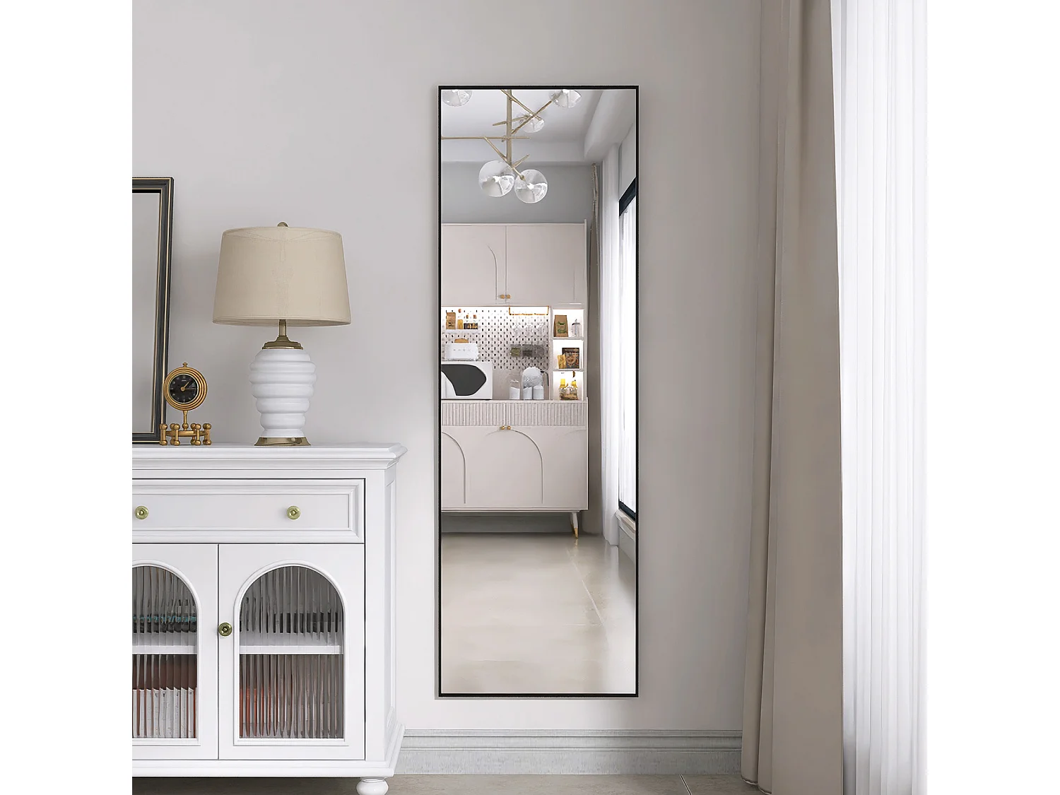 Grand miroir pleine longueur - rectangulaire, 53 x 162 cm -  pied, mural ou pocé contre mur - noir