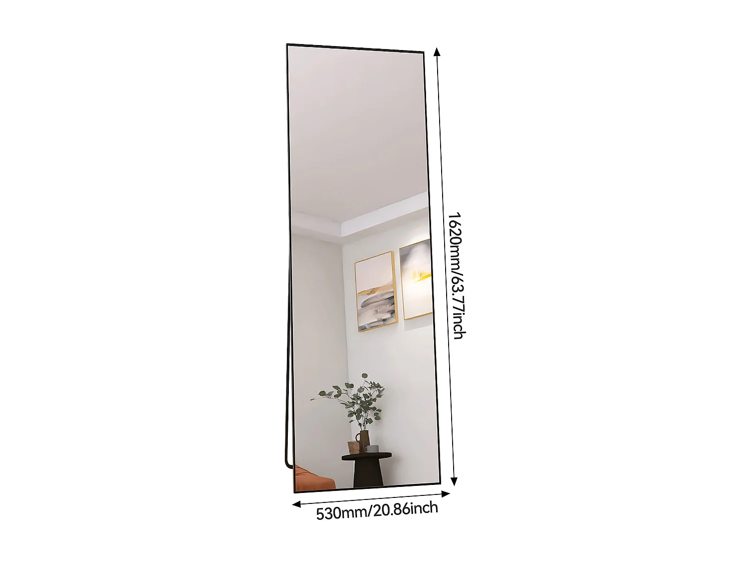Grand miroir pleine longueur - rectangulaire, 53 x 162 cm -  pied, mural ou pocé contre mur - noir