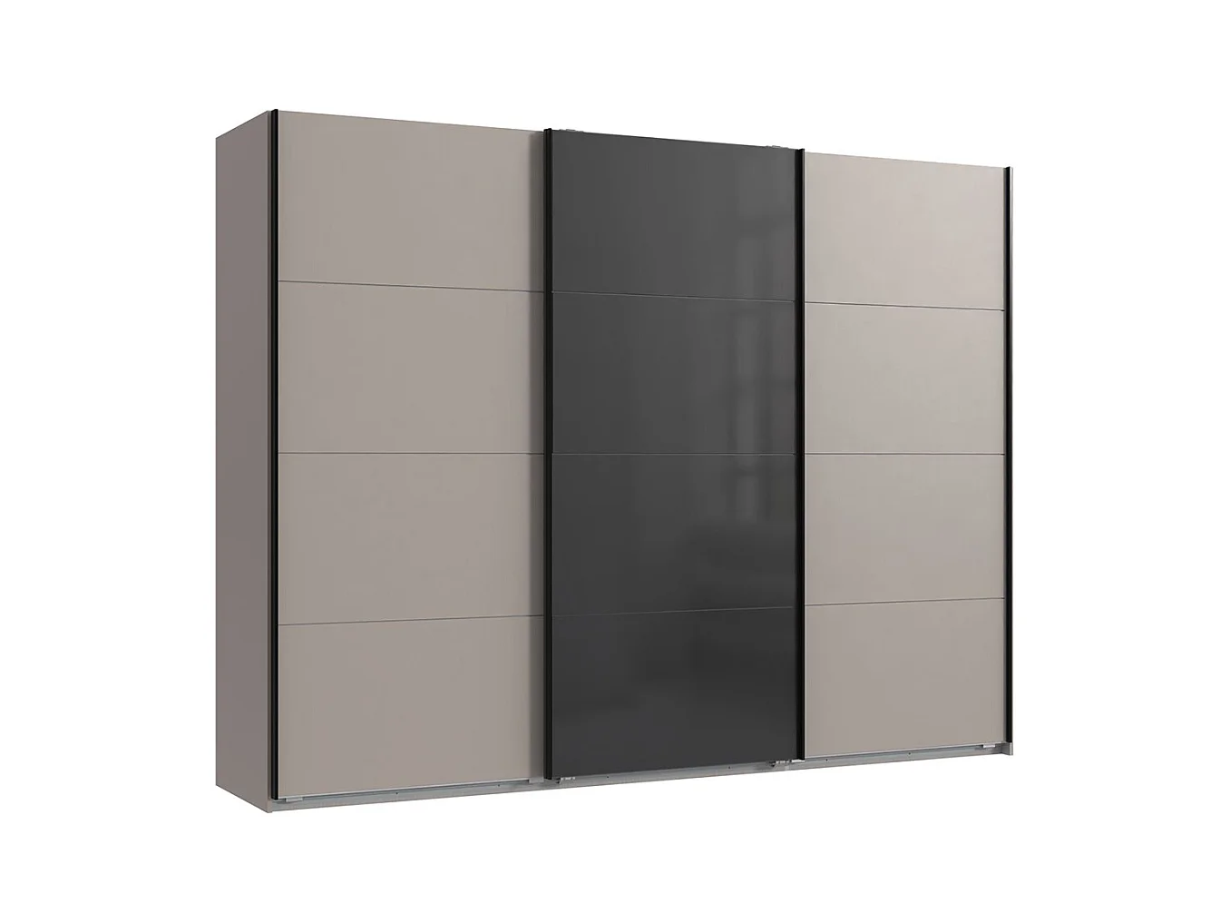 Armoire à portes coulissantes coloris Gris et verre noir, rechampis graphite - Longueur 270 x Hauteur 208 x Profondeur 65 cm