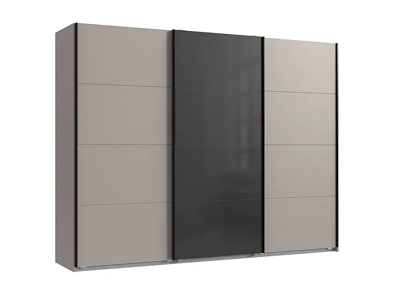 Armoire à portes coulissantes coloris Gris et verre noir, rechampis graphite - Longueur 270 x Hauteur 208 x Profondeur 65 cm