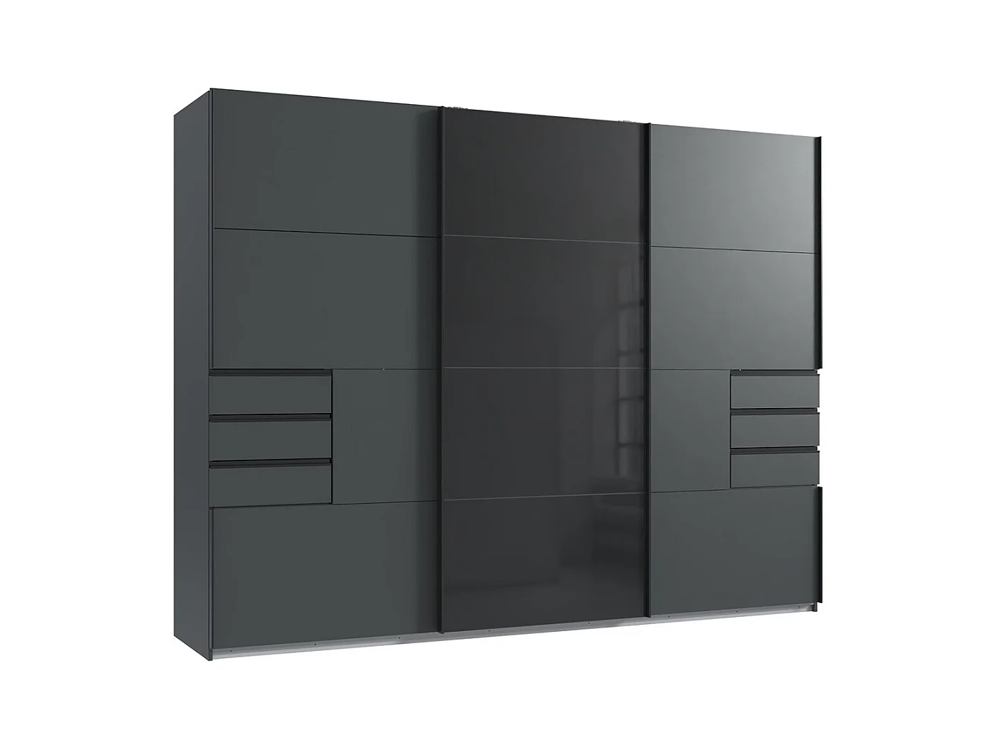 Armoire, placard coloris  graphite et verre coloris noir, rechampis graphite  - Longueur 270 x Hauteur 208 x Profondeur 64 cm