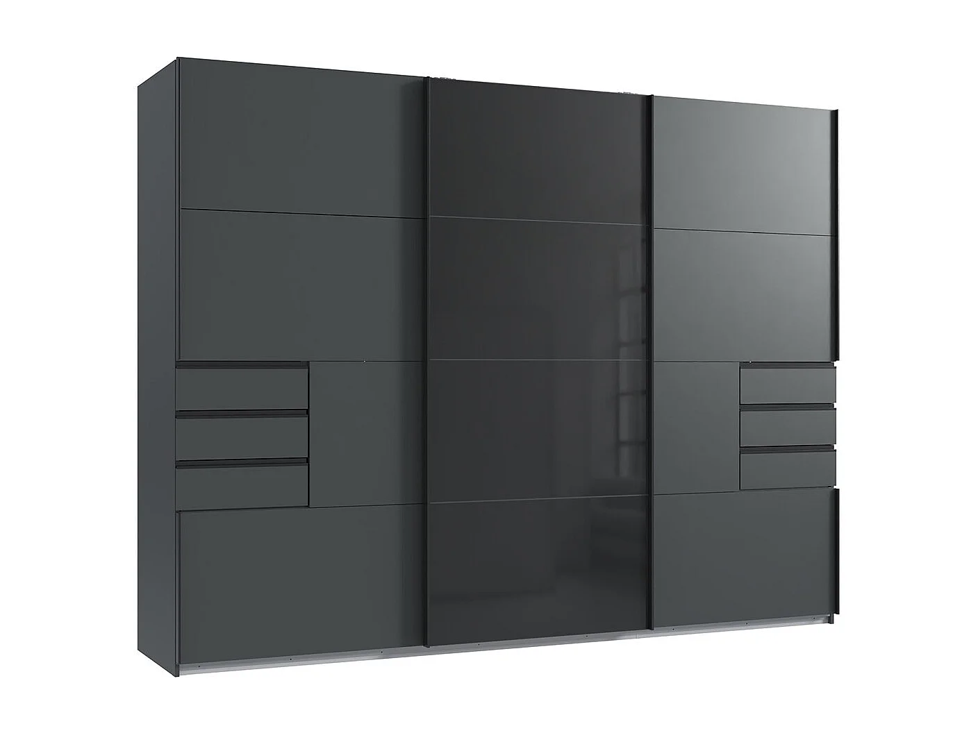 Armoire, placard coloris  graphite et verre coloris noir, rechampis graphite  - Longueur 270 x Hauteur 208 x Profondeur 64 cm