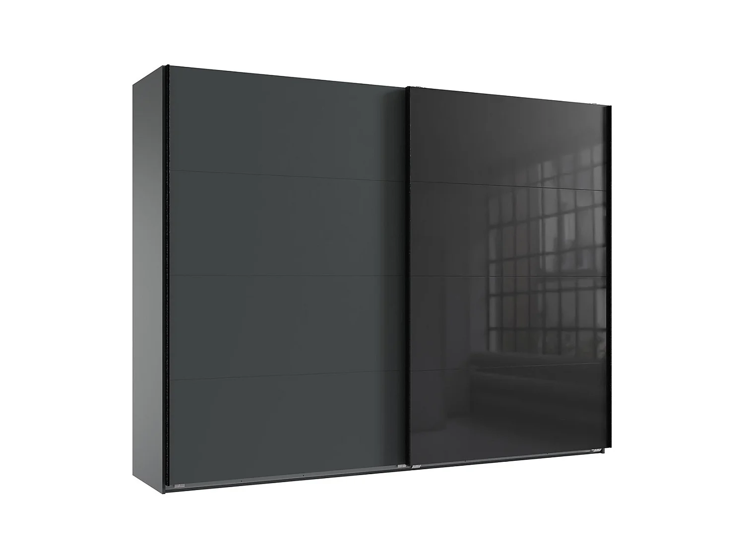 Armoire à portes coulissantes coloris graphite et verre coloris noir, rechampis graphite  - Longueur 270 x Hauteur 208 x Profondeur 65 cm 